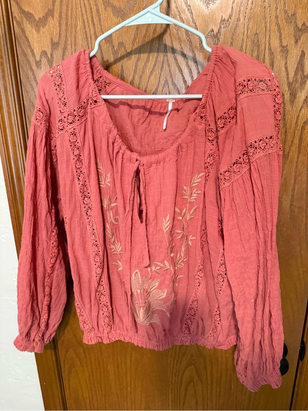 Free People Rose Pink Embroidered Peasant Blouse